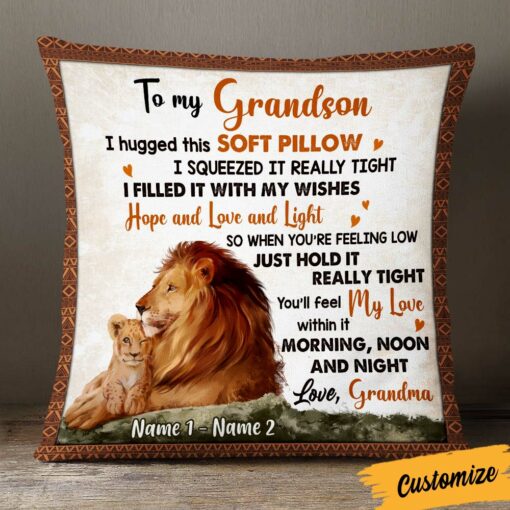 Personalized Lion To Grandson Hug This Pillow