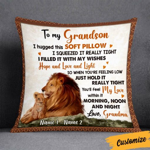 Personalized Lion To Grandson Hug This Pillow