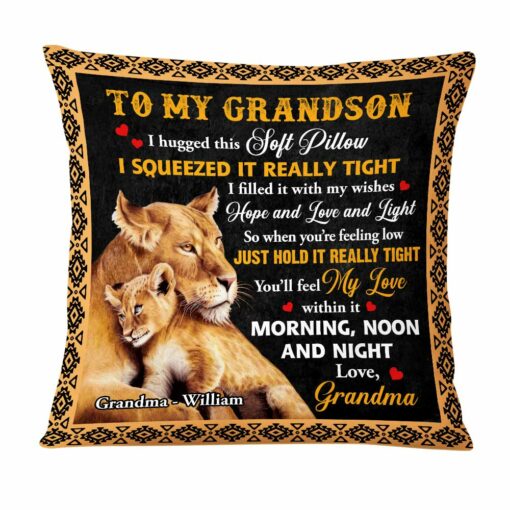 Personalized Lion To My Grandson Hug This Pillow