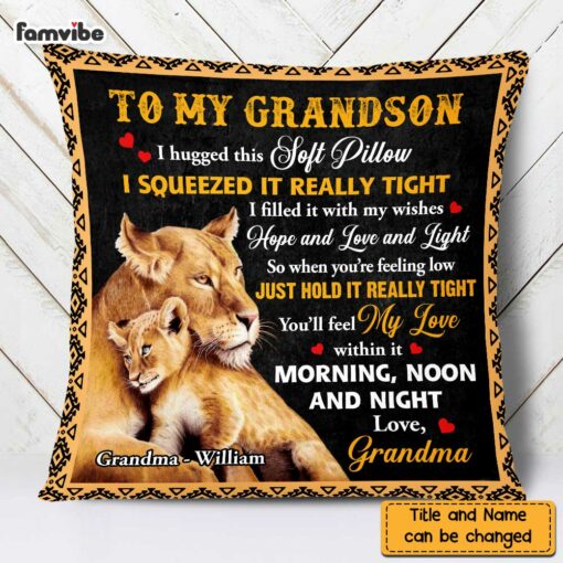 Personalized Lion To My Grandson Hug This Pillow