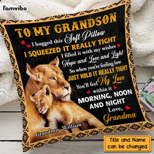 Personalized Lion To My Grandson Hug This Pillow