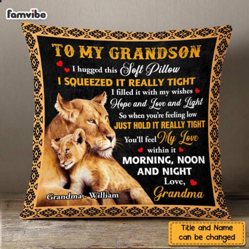 Personalized Lion To My Grandson Hug This Pillow