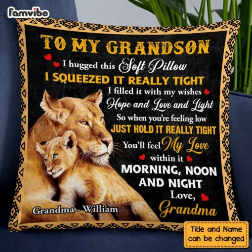 Personalized Lion To My Grandson Hug This Pillow