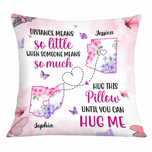 Personalized Long Distance Floral Map Pillow