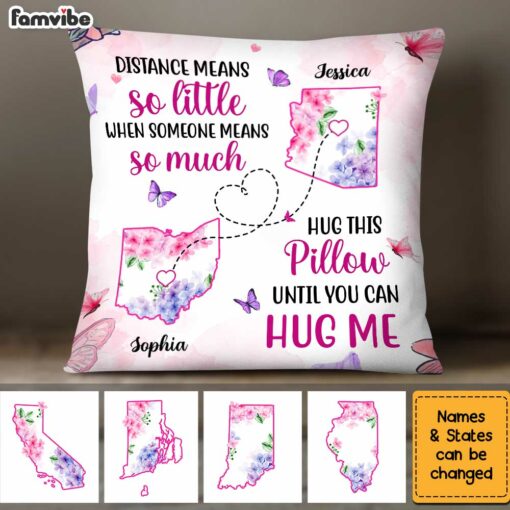 Personalized Long Distance Floral Map Pillow