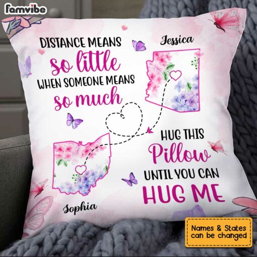 Personalized Long Distance Floral Map Pillow