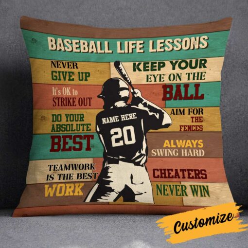 Personalized Love Baseball Player Life Lessons Pillow