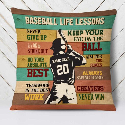 Personalized Love Baseball Player Life Lessons Pillow