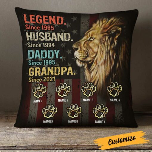 Personalized Love Dad Grandpa Lion Pillow