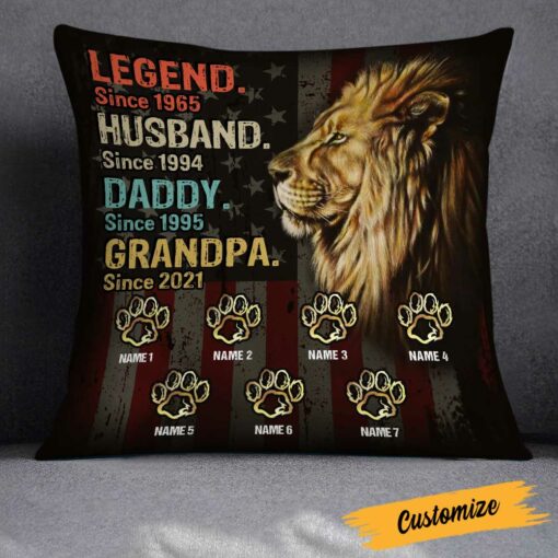 Personalized Love Dad Grandpa Lion Pillow