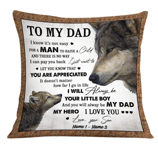 Personalized Love Dad Grandpa Wolf Pillow