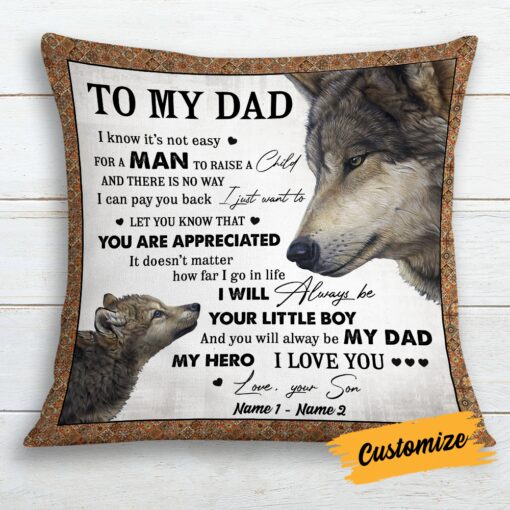 Personalized Love Dad Grandpa Wolf Pillow