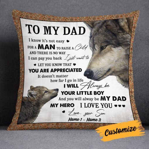 Personalized Love Dad Grandpa Wolf Pillow