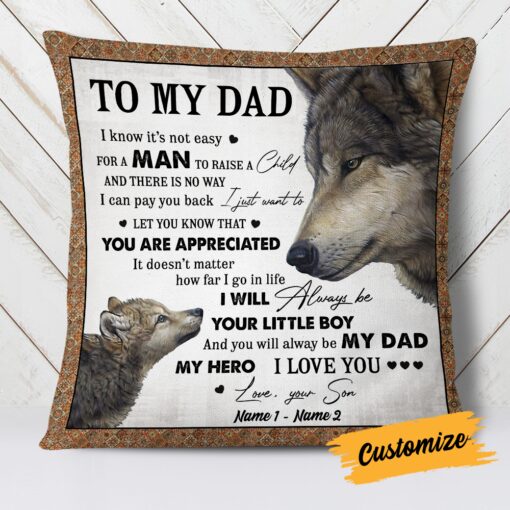 Personalized Love Dad Grandpa Wolf Pillow