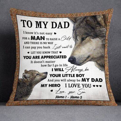 Personalized Love Dad Grandpa Wolf Pillow