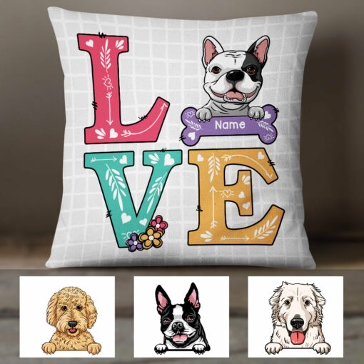 Personalized Love Dog Flower Pattern Pillow