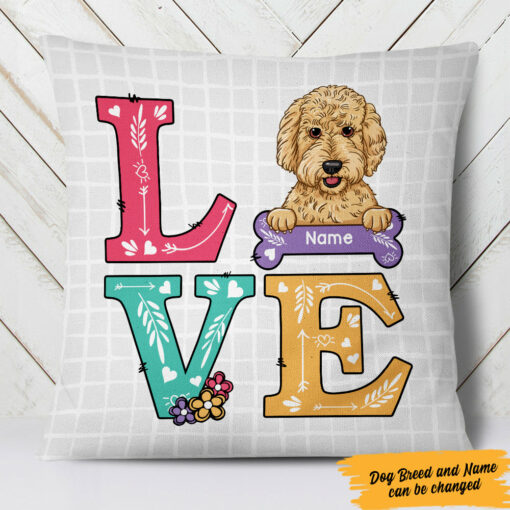 Personalized Love Dog Flower Pattern Pillow