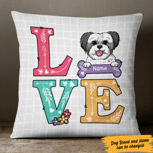 Personalized Love Dog Flower Pattern Pillow