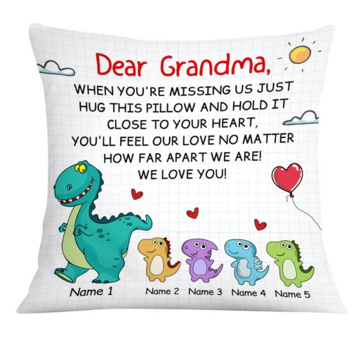 Personalized Love Mom Grandma Dinosaur Pillow