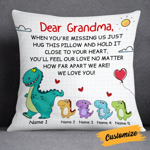 Personalized Love Mom Grandma Dinosaur Pillow