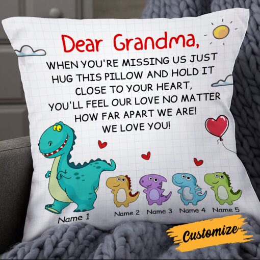 Personalized Love Mom Grandma Dinosaur Pillow