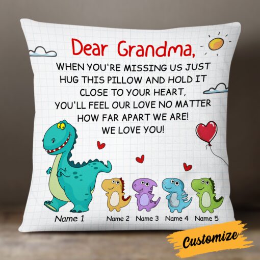 Personalized Love Mom Grandma Dinosaur Pillow