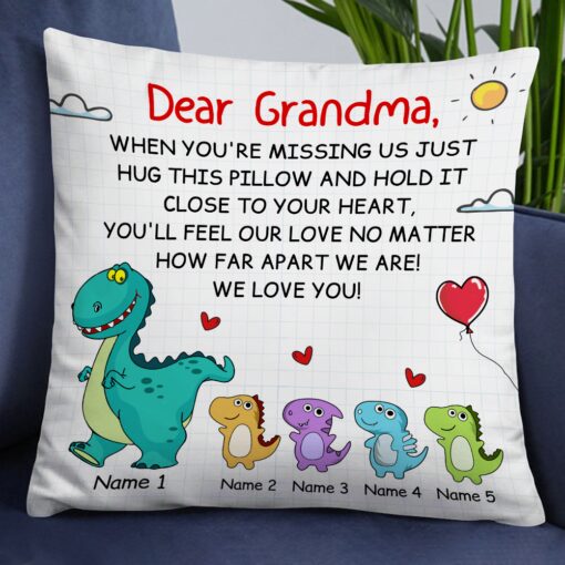 Personalized Love Mom Grandma Dinosaur Pillow