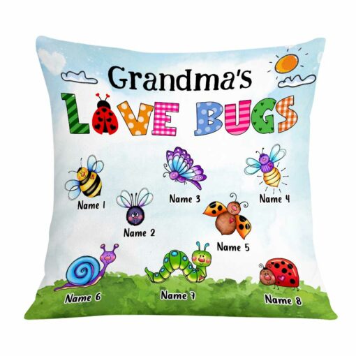 Personalized Love Mom Grandma Grandkids Bugs Pillow