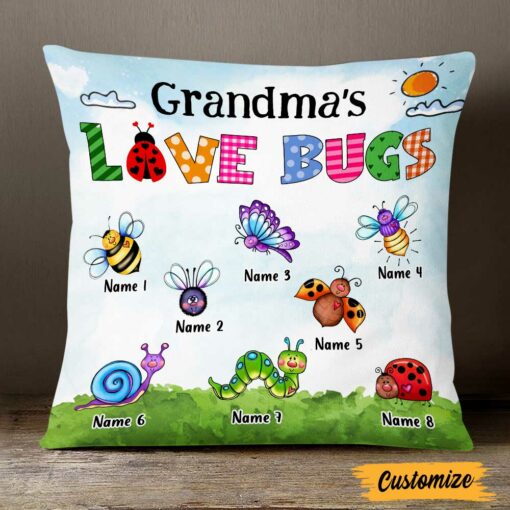 Personalized Love Mom Grandma Grandkids Bugs Pillow