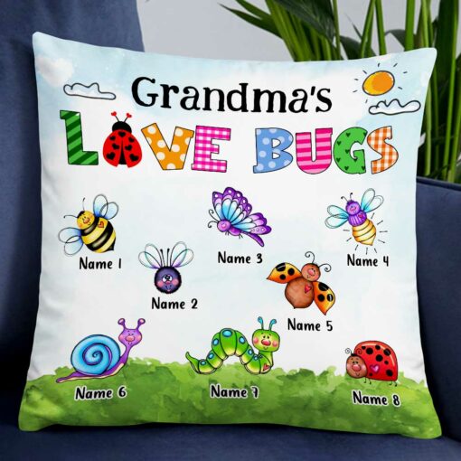 Personalized Love Mom Grandma Grandkids Bugs Pillow