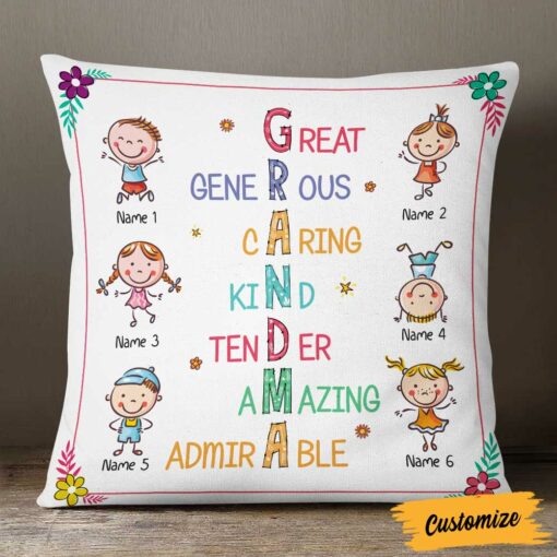 Personalized Love Mom Grandma Grandkids Pillow