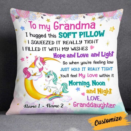 Personalized Love Mom Grandma Unicorn Pillow