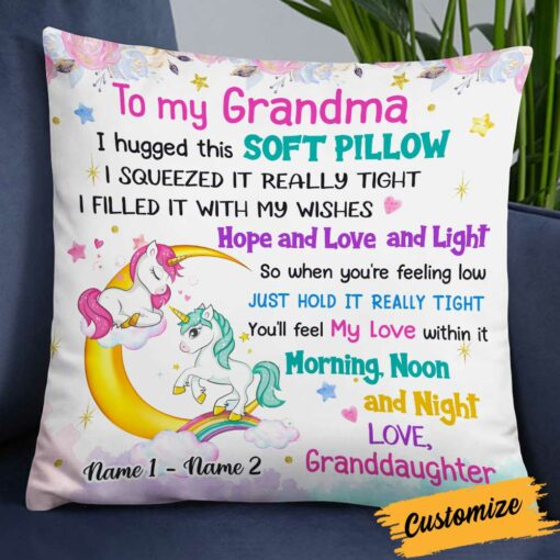 Personalized Love Mom Grandma Unicorn Pillow