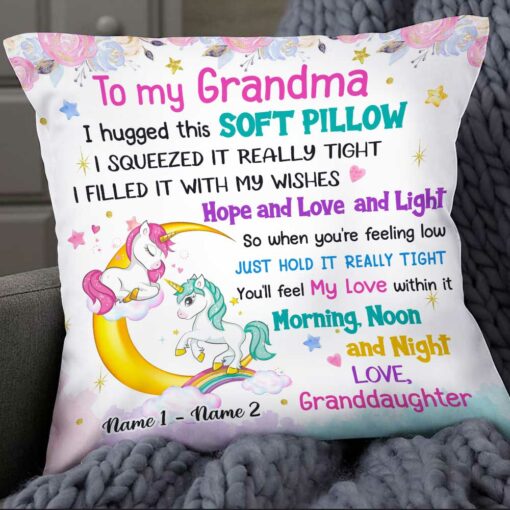 Personalized Love Mom Grandma Unicorn Pillow