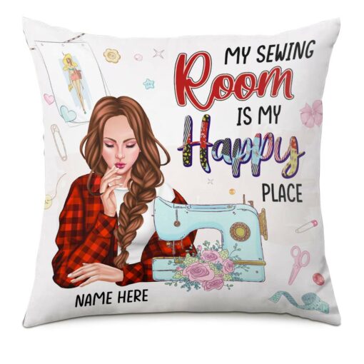 Personalized Love Sewing My Happy Place Pillow