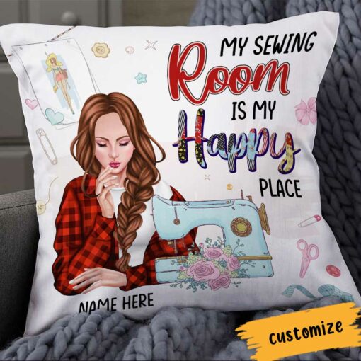 Personalized Love Sewing My Happy Place Pillow