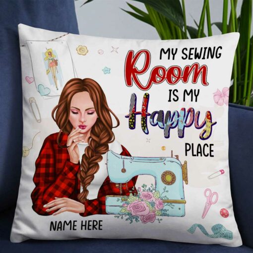 Personalized Love Sewing My Happy Place Pillow