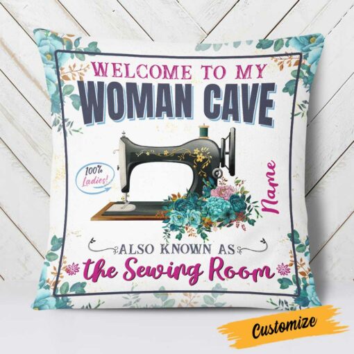 Personalized Love Sewing Woman Cave Pillow