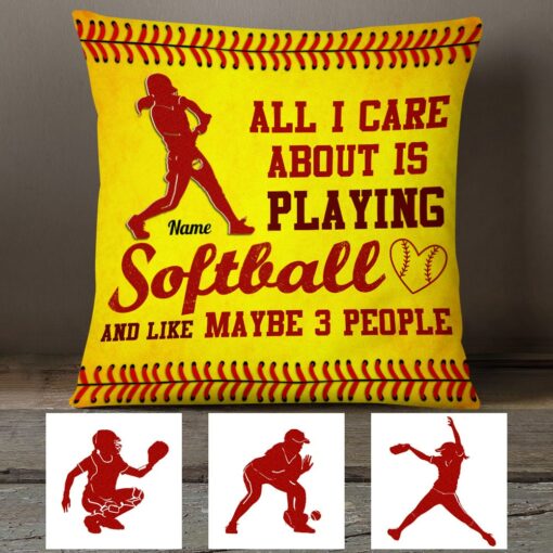 Personalized Love Softball All I Care Pillow