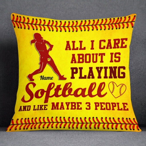 Personalized Love Softball All I Care Pillow