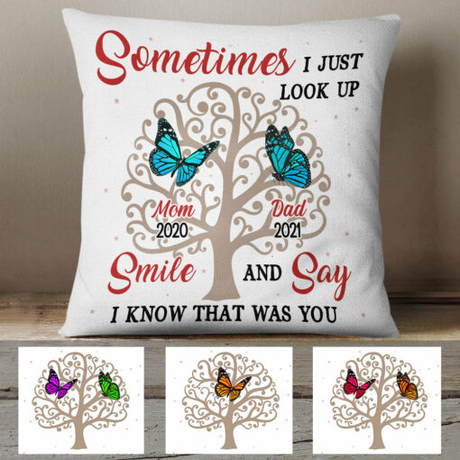 Personalized Memorial Butterflies Mom Dad Pillow