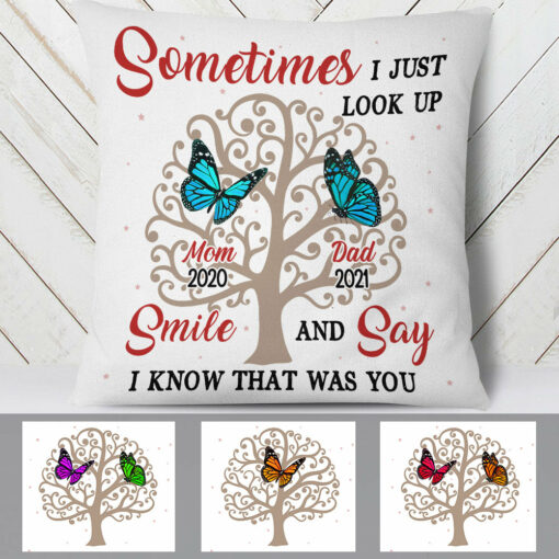 Personalized Memorial Butterflies Mom Dad Pillow