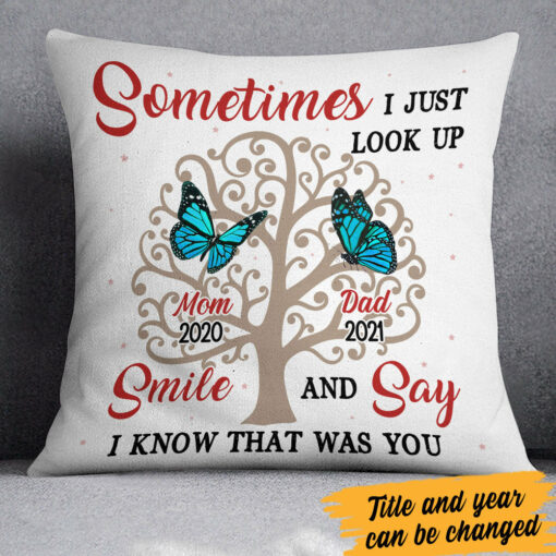 Personalized Memorial Butterflies Mom Dad Pillow