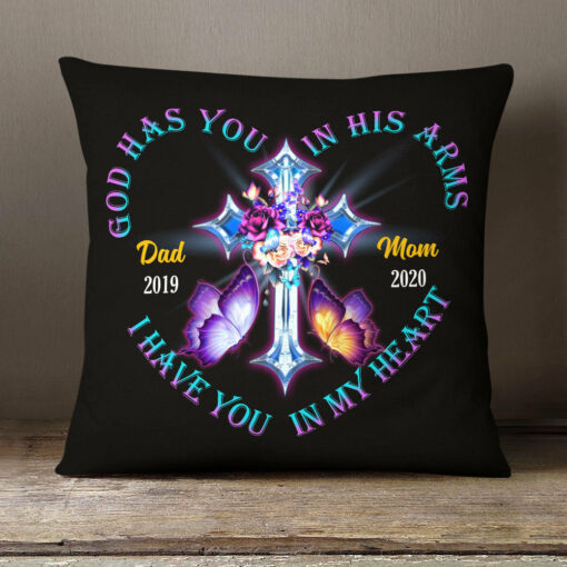 Personalized Memorial Mom Dad In My Heart Pillow