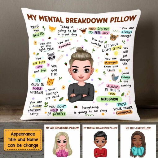 Personalized Mental Health Breakdown Affirmations Boho Animal Pillow