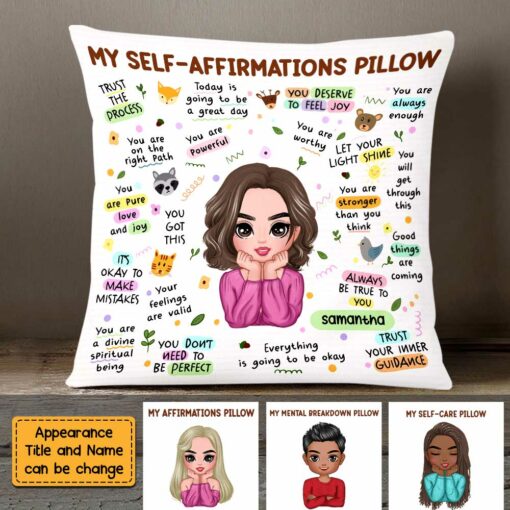 Personalized Mental Health Breakdown Affirmations Boho Animal Pillow