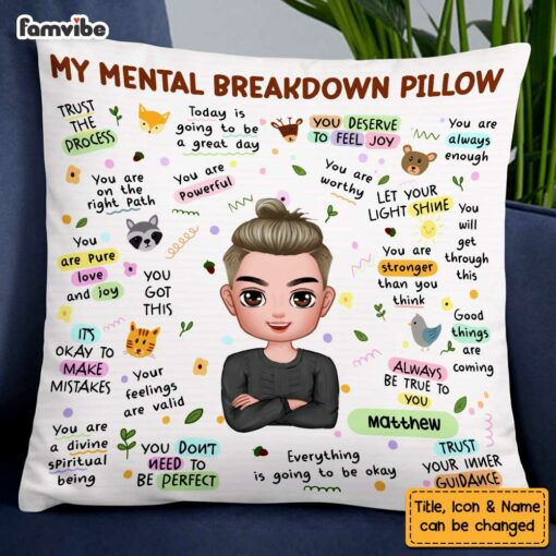 Personalized Mental Health Breakdown Affirmations Boho Animal Pillow