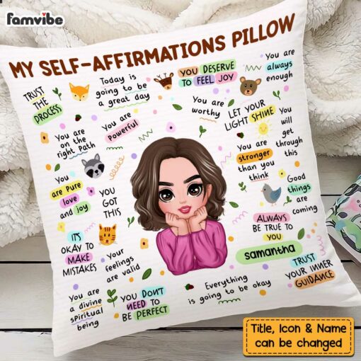 Personalized Mental Health Breakdown Affirmations Boho Animal Pillow