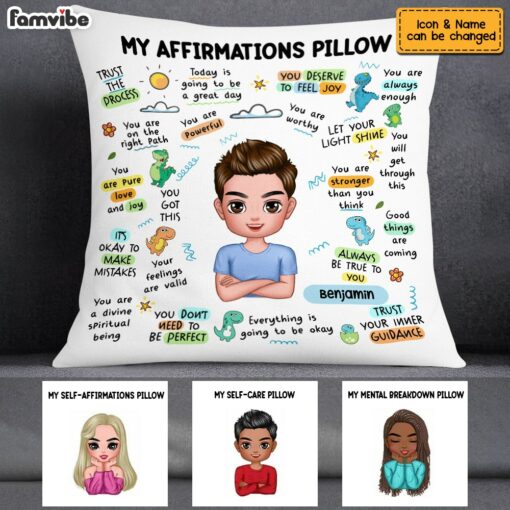 Personalized Mental Health Breakdown Affirmations Dinosaur Pillow