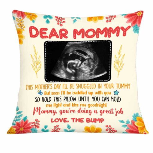 Personalized Mom Baby Ultrasound Snuggled In Your Tummy Bump Pillow